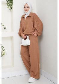 Resim Fermuarlı Oversize Takım 1595 - Vizon Vizon 