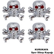 Resim Midkan Sibop kapağı kurukafa model krom renk profesyonel kuru kafa logo sibop kapağı 4 parça set 