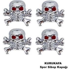 Resim Midkan Sibop kapağı kurukafa model krom renk profesyonel kuru kafa logo sibop kapağı 4 parça set 