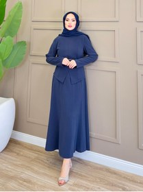 Resim ALLİNOFFİCİAL Kemerli Asimetrik Modal Takım Lacivert 