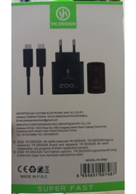 Resim Yk Design Yk-sr62 200w Usb+pd Şarj Başlığı Ve Typec-typec Kablo Adaptör Kablo Set Halinde 