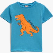 Resim Erkek Bebek Dinozor Baskılı Kısa Kollu Tişört Pamuklu 