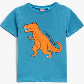 Resim Erkek Bebek Dinozor Baskılı Kısa Kollu Tişört Pamuklu 