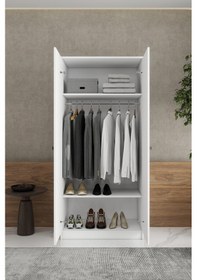 Resim 2 Kapaklı 2 Raflı Tek Askılı Mega Elbise Dolabı Beyaz İmb063 Beyaz 