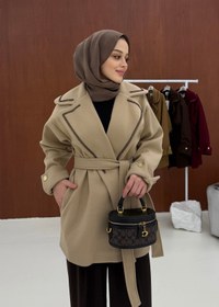 Resim Bej Yakası Boncuklu Nakışlı Gold Kaşe - 36 / Bej 