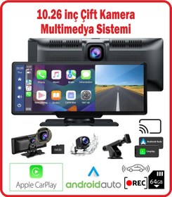 Resim İmars 10.26 Inç Araç Multimedya Oynatıcı 1600x600 Ekran Yansıtma Çift Kamera Android Auto & Carplay 64gb 