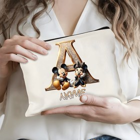 Resim Minnie Mouse ve Mickey Mouse A-Z Tuval Tote Çanta - Fermuar Kozmetik Çantası, Seyahat Gereksinimleri İçin Rahat Stil Polyester Kavrama, Öğretmen Hediye Fikri, Her Gün Çanta|Oyuncağı Tasarım|Fermuarlı Çanta, Sevimli Tote Çanta 