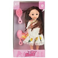 Resim Çantalı ve Tarak Aksesuarlı Oyuncak Bebek Siyah Saçlı 