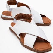 Resim Luvishoes 706 Hakıkı Derı Beyaz Cılt Kadın Sandalet Beyaz 