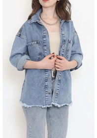 Resim Püsküllü Kot Ceket Mavi1 - 10004.1778. Çok Renkli 