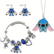Resim 4 Parça Disney Karakterli Moda Kawaii Stitch Takı Seti (Küpe, Bileklik ve Kolye) - Stitch Hayranları İçin 
