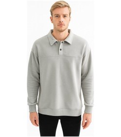 Resim Erkek Oversize Uzun Kol Polo Yaka Sweatshırt-7099 Gri 