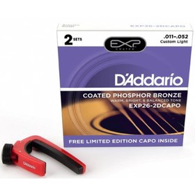 Resim D'Addario Coated Phosphor Bronze Akustik Gitar Teli - Custom Light (11-52) (2'li Paket) 
