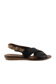 Resim Bueno Shoes Siyah Bej Deri Kadın Düz Sandalet 01wu8213 