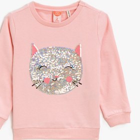 Resim Kız Bebek Pamuklu Pullu Bisiklet Yaka Uzun Kollu Sweatshirt 