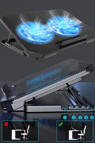 Resim TechnoStation 2 Gözlü Büyük Fanlı Laptop Soğutucu Stand Yükseklik Ayarlı Geniş Laptop Fanı 