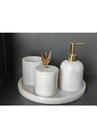 Resim Beyaz Mermer 5'li Banyo Seti Gold Zeytin Dalı Aksesuarlı Beyaz 