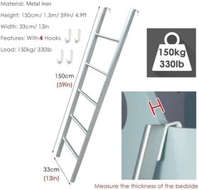 Resim Kancalı Ranza Merdiveni 59 inç Ranza Basamak Merdiveni İkiz Yatak Tırmanma Merdiveni Çocuklar ve Yetişkinler için Ağır Hizmet Tipi Siyah Tasarım Kolay Erişim için 