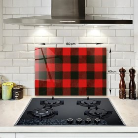 Resim Decorita Cam Ocak Arkası Koruyucu | Ekose Desen | 40cm X 60cm 