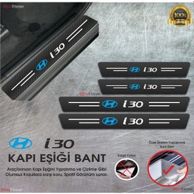 Resim Hyundai I30 Logolu Karbon Kapı Eşiği Koruyucu Suni Deri 4'lü 