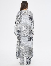 Resim Kimono 3 Parça Büstiyerli Siyah Desenli Renk Alt-Üst Takım (Medine İpeği) - SİYAH DESENLİ / S 