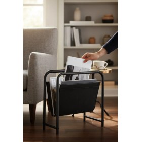 Resim Baresmu Alpa Deri Kumaşlı Dergilik, Kitaplık – Metal Çerçeveli Modern Gazetelik / Organizer 