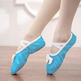Resim DANSHOW Kız Bale Ayakkabıları Bölünmüş Taban Parlak Düz Dans Ayakkabıları Çocuklar İçin Bale Terlikleri (WX55-01-23) 