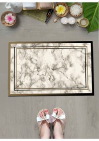 Resim Mermer Desenli 40 Cm X 60 Cm Kaymaz, Deri Taban Banyo Paspası Çok Renkli 