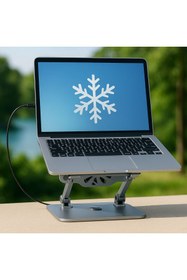 Resim chimon Alüminyum 360 Derece Ayarlanabilir Laptop Standı Rgb Çift Fanlı Sogutucu Premium Notebook Tutucu 