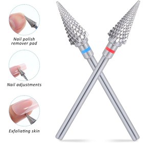 Resim 2 Adet Pro Nail Drill Bits Set, 3/32" Karbür Konik Şekil, Akrilik için Elektrikli Tırnak Dosyası, İnce ve Orta Zımpara, Profesyonel Salon Kalitesi, Dayanıklı Tungsten Çeliği, Kokusuz 