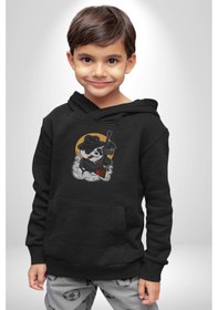Resim Gangster Panda Kadın Erkek Siyah Kapüşonlu Sweatshirt Hoodie Siyah 