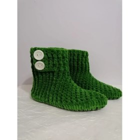 Resim Merut Style El Örgüsü Kadife Ip Yeşil Düğme Detaylı Ev Botu Panduf 