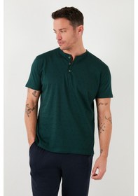 Resim Buratti Pamuklu Beli Lastikli Regular Fit Kısa Kollu Erkek Pijama Takımı 6572009 Yeşil 