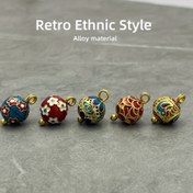 Resim 6 Paket Retro Etnik Tarzı Kaplama Desenli Alaşım Düğmeleri Yüksek Kaliteli Zarif Kadın Gömlek Asılı Ayak Süslemesi Giyim Aksesuarları 