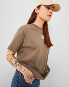 Resim Jjxx Sıfır Yaka Rahat Kesim Kahverengi Kadın T-shirt 12241199 001 