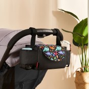 Resim 1 adet LATTBY Bebek Arabası Düzenleyici Çanta - Dayanıklı Polyester Bebek Bezi ve Şişe Tutucu, Çoklu Bölme Sling Çantası, Ayarlanabilir Askı, Güvenli Fermuar Kapatma, Siyah Renkli Çiçek Desenli, Bebek Bezi Çantası, Bebek Arabası Aksesuarı, Şık Ebeveyn Aksesuarı, Sağlam Yapı 