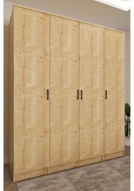 Resim Ases Mobilya Ases Ela863 Geniş Derin Gardırop 4 Kapaklı Bol Raflı 2 Askılıklı Kullanışlı Giysi Dolabı Safir Meşe 