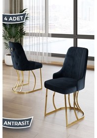 Resim Canisa Puva Serisi 4 Adet Antrasit Sandalye 1.sınıf Babyface Ithal Kumaş Gold Metal Ayaklı Sandalyeler Antrasit Ayaklar Gold 