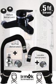 Resim tesitay Irmak Siyah Banyo Bataryası, Mutfak Bataryası, Lavabo Bataryası Musluk Armatür Eviye Batarya Siyah 