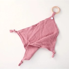 Resim Mendil Ahşap Halka Ile Güvenlik Pamuk Kare Havlu Çocuklar Çocuklar Için Diş Çık Lavanta Lavanta Çok Renkli 