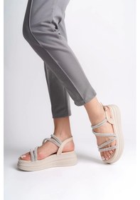 Resim Rıley İnce Tokalı Taşlı Şeritli Ortopedik Taban Kadın Sandalet Kt - Krem Krem 