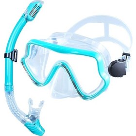 Resim Yetişkinler İçin Tüplü Dalış Maskesi Şnorkel Seti Temperli Cam Profesyonel Green GREEN Çok Renkli 