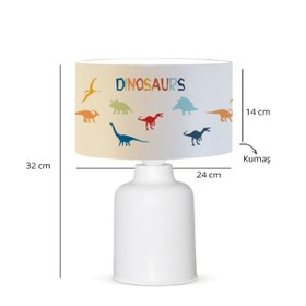 Resim Dinazor Desenli Kumaş Baskılı Çocuk Odası Abajur Lamba | ByLamp 