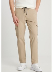 Resim AC&Co / Altınyıldız Classics Erkek Bej Slim Fit Dar Kesim Beli Bağlamalı Kargo Cepli Jogger Pantolon Bej 