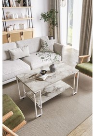 Resim Nury Orta Sehpa Gümüş Metal - Beyaz Mermer Tabla 