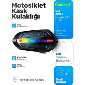 Resim Blic X63 Kablosuz Bluetooth Motosiklet Kask Kulaklığı - Ip67 Su Geçirmez, 2 Kişilik Interkom, Rgb Işıklı 
