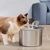 Resim 2L Paslanmaz Çelik Otomatik Kedi Su Fıskiyesi USB Güçlü Pompa - Dökülmez Tasarım, Dayanıklı Evcil Hayvan Su Dispenseri, Hidrasyonu Teşvik Ediyor & Kolay Temizlik, Kediler İçin Su Fıskiyeleri, Kolay Temizlenebilir Tasarım, Çoklu Evcil Hayvan Evleri 