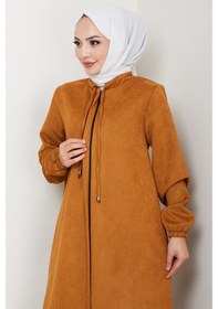 Resim Bestenur Gizli Fermuarlı Süet Ferace 1605 - Taba Taba 