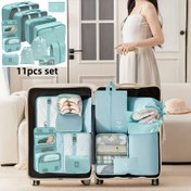 Resim 11 Parça Seyahat Organizer Seti, Katlanabilir Paketleme Küpleri ve Kıyafet Organizatörleri, Askılı Tuvalet Çantası, Ayakkabı Saklama Kesesi, İpli Çamaşır Torbası, Asılabilir Kozmetik Çanta, Erkek ve Kadınlar için Bavul Giysi ve İç Çamaşırı Düzenleyici Tatil Seyahati 