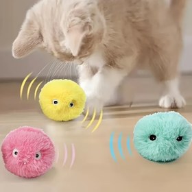 Resim PETGRAVITY Etkileşimli Kedi Peluş Oyuncak Topu, Squeaky Ses & Hareket - Tüylü İnce Yumuşak Antrenman Topu, İfade Dolu Çok Renk Seçenekleri (Pembe, Sarı, Mavi) -- Her Boyut ve Irktan Bütün Kediler İçin Güvenlidir, İç Mekanda 